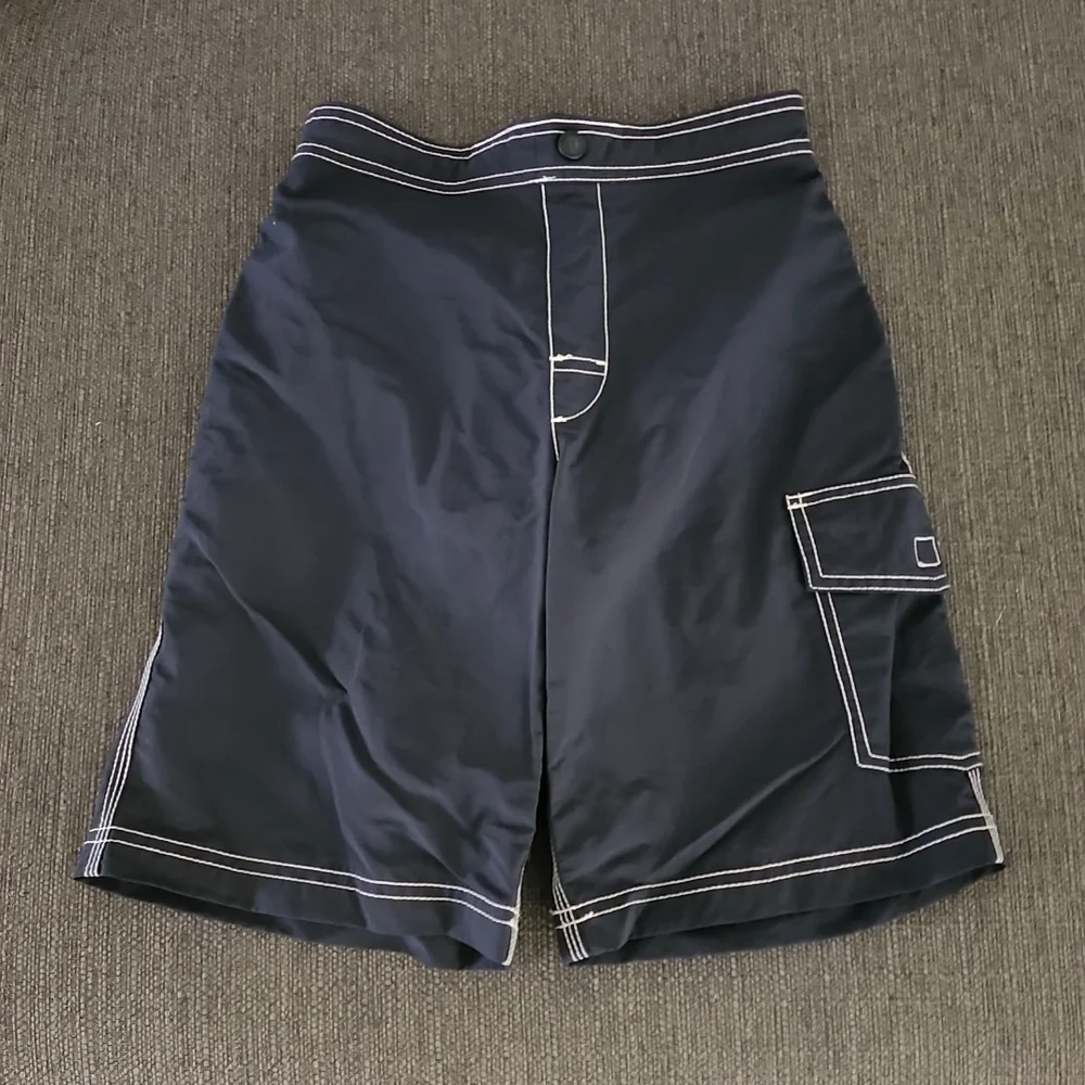 LANDS END Navy Board Shorts S 8 9 Swim Trunks Boys Cargo Short Hybrid
